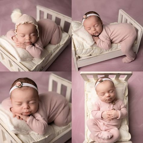 Newborn Photographer - Warrenton, Virginia Mini Bed Newborn Photography, Newborn Photography With Bed Prop, Newborn Photo Bed Prop, Newborn Bed Pictures, Newborn Bed Prop Photography, Newborn Bed Poses, Newborn Photoshoot On Bed, Crib Newborn Photography, Newborn On Bed Photography