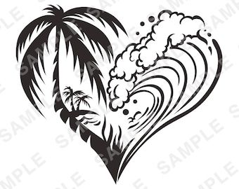 IKandyStudio - Etsy Tropical Ocean, Beach Tattoo, Sun Tattoos, Old School Tattoo Designs, Heart Tattoo Designs, Shirt Making, Heart Pictures, Wave Art, Nature Art Painting