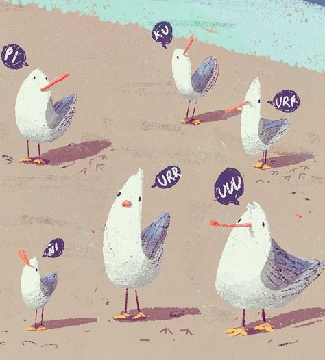 Seagulls!! on Behance Beatrice Blue, Bird Doodle, 동화 삽화, Illustration Botanique, Bird Supplies, Art And Illustration, Bird Illustration, Illustrations And Posters, Children's Book Illustration