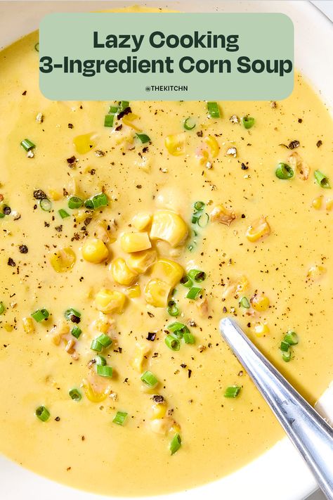 This easy, comforting corn soup uses canned corn to bring a sweet-and-savory taste in a pinch. 3 Ingredient Corn Soup, Healthy Corn Soup, Corn Soup Recipes Easy, Leftover Corn, Healthy Corn, Corn Soup Recipes, Sweet Corn Soup, Breaking Bread, Feeling Lazy