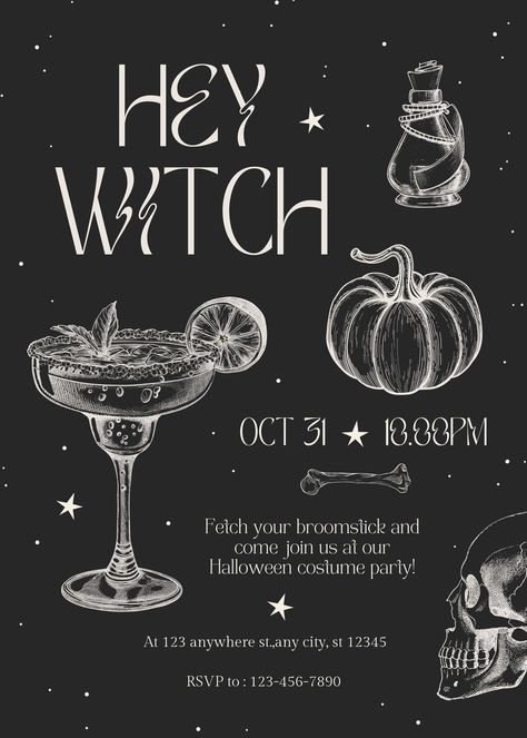 Witch Halloween Party Invitations, Costume Birthday Party Invitations, Halloween Dinner Invitations, Adult Witch Party, Halloween Invite Template, Witch Party Invitations, Witch Party Ideas For Adults, Halloween Adult Party Ideas, Halloween Party Invitations Template