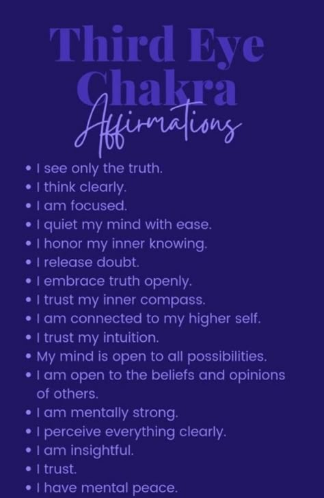 Third Eye Chakra Affirmation, Chakra Healing Affirmations, The Third Eye Chakra, Chakra Healing Meditation, Chakra Health, Manifestation Tips, Chakra Affirmations, Healing Affirmations, The Third Eye