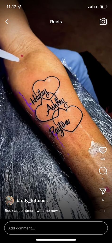 Sister Name Tattoo Ideas, 3 Name Tattoo Ideas, Nephew Tattoo Ideas Aunt, Tattoo Ideas Female For Kids, Niece And Nephew Tattoo Ideas For Aunt, Multiple Name Tattoos, Best Friend Tattoo Ideas Unique, Tattoo For Niece, Kid Name Tattoo Ideas