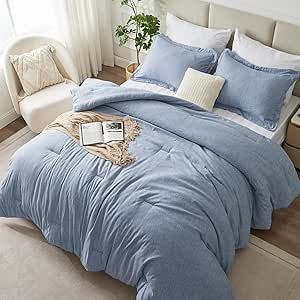 Grey Blue Comforter, Pastel Blue Bedding, Blue Country Bedroom, Blue Comforter Bedroom Ideas, Blue And Beige Bedding, Dusty Blue Bedding, Comforter Sets Blue, Fluffy Bed Set, Cozy Blue Bedroom