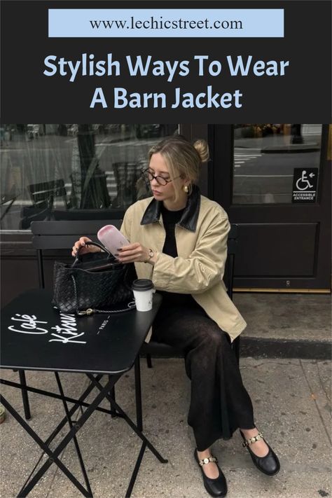 barn jacket, barn jacket street style, barn jacket outfits, barn jacket style, fall fashion, fall style, Barn Jacket Street Style, Barn Jacket Outfit Women, Metallic Jacket Outfit, Barn Coat Outfit Women, Barn Coat Outfit, Barn Jacket Outfits, Boy Silhouette, Fall And Winter Fashion, Jacket Outfit Women