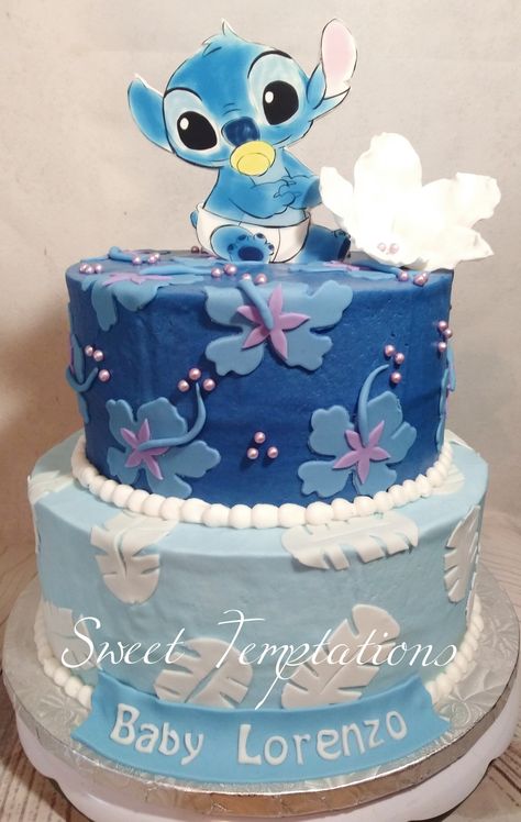 Baby Stitch Baby Shower Cake Stitch Baby Shower Cake, Stitch Baby Shower Theme, Pineapple Baby Shower Theme, Mustache Baby Shower Theme, Football Baby Shower Theme, Farm Baby Shower Theme, Flower Baby Shower Theme, Moon Baby Shower Theme, Lilo And Stitch Cake