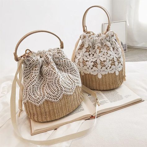 Straw bag women's bag new sweet woven bucket handbag #CrossbodyBag #CatLockBag #MessengerBags #FashionBags #SmallBags #ChainBags #TrendyBags #CrossbodyStyle #ChicBags #WomenAccessories #CuteBags #FashionAccessories #EverydayBag #BagLovers #FashionEssentials #StylishBags #CatLockDesign #ChainStrapBag #MiniBags #BagAddict #CasualBags #TrendyAccessories #Fashionista #StreetStyleBags #BagGoals #OnTheGoBags #FunctionalFashion #LuxuryBags #UniqueBags #DailyEssentials Lace Weave, Bucket Handbags, Potli Bags, Woven Handbags, Bucket Bags, Rattan Bag, Floral Crochet, Handmade Lace, Crochet Details