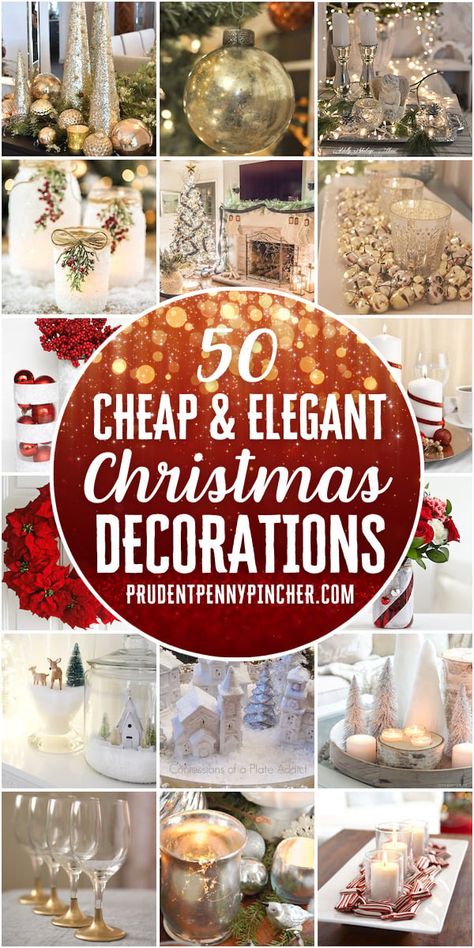 Give your home a classy look for Christmas on a budget with these cheap and elegant Christmas decorations. From gold DIY Christmas centerpieces to sophisticated Christmas ornaments, there are plenty of magical Christmas decor ideas that won’t break the bank. There are both indoor and outdoor Christmas decorations to choose from. Elegant Christmas Decorations, Diy Christmas Centerpieces, Holiday Dining Table, Elegant Christmas Decor, Flocked Christmas Trees Decorated, Dollar Store Christmas, Christmas Centerpieces Diy, Flocked Christmas Trees, Christmas On A Budget