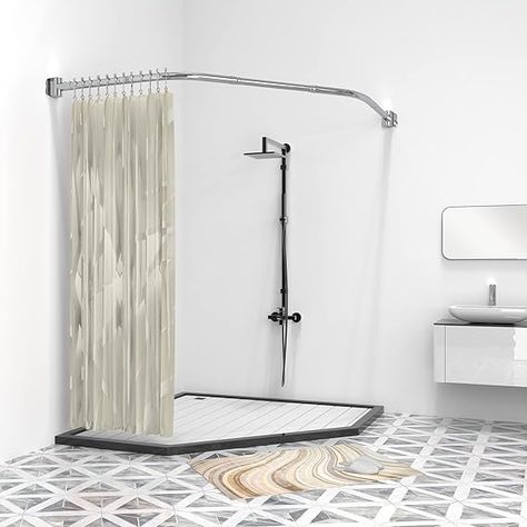 Corner Shower Curtain, Corner Shower Curtain Rod, Curved Shower Curtain Rod, Curved Shower Curtain, Shower Curtain Rod, Shower Rod, Bathroom Windows, Shower Curtain Rods, Corner Shower