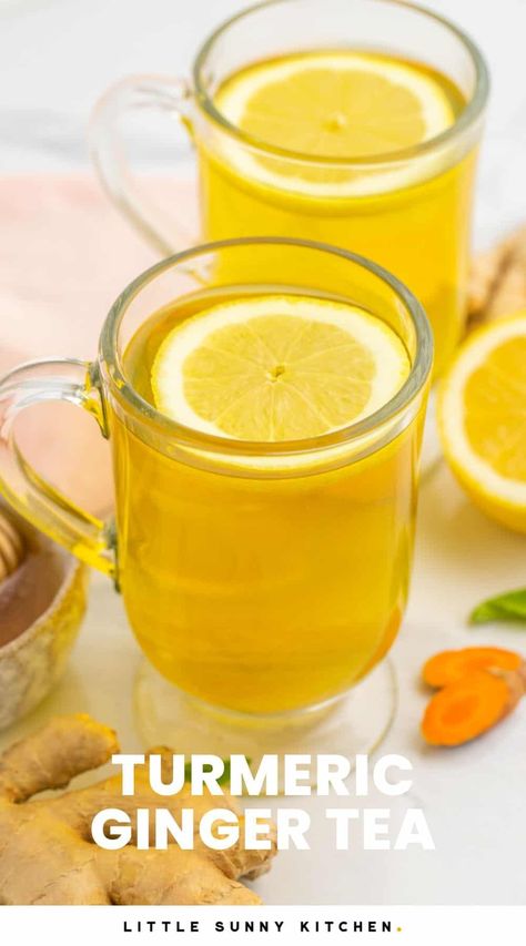 Turmeric And Ginger Tea, Tumeric Tea Recipe, Turmeric Ginger Tea, Raw Ginger, Turmeric Drink, Little Sunny Kitchen, Turmeric And Ginger, Ginger Tea Recipe, Sunny Kitchen