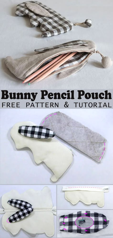 Bunny Pencil Pouch Tutorial Frog Pencil Case, Diy Pencil Case Pattern, Pencil Pouch Tutorial, Diy Pencil Pouch, Pencil Case Diy, Pencil Pouch Diy, Animal Pencil Case, Pencil Case Pattern, Roll Up Pencil Case