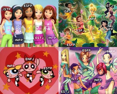 Enfp Cartoon Characters, Infp Characters Disney, Enfp Disney, Infp Friends, Lego Friends Characters, Mbti Groups, Infp Relatable, Girly Cartoons, Fairies Tinkerbell