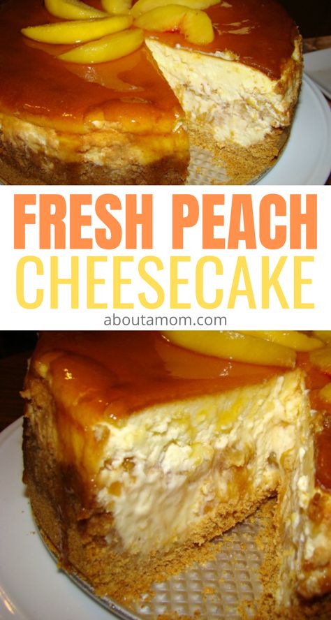 This is by far the best cheesecake I have ever made. The New York style cheesecake has a hidden layer of sweet peach compote that is truly to die for. Truly the very best fresh peach cheesecake recipe. #peaches #cheesecake #cheesecakerecipes #peachrecipes #dessert #freshpeachdesserts #dessertrecipes Peach Pie Cheesecake, Cheesecake With Peaches, Fresh Peach Cheesecake Recipes, Summer Berry And Peach Cheesecake, Pear Cheesecake Recipes, Chesses Cake Recipe, Peach Cheesecake Recipes, Peaches Cheesecake, Fresh Peach Cheesecake