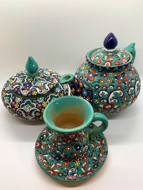 Persian Tea, Persian Decor, Classy Kitchen, Turkish Textiles, Teapot Set, Earthenware Pottery, Mexican Home Decor, Old Design, Home Decor Idea