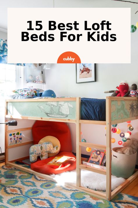 If you’re dealing with a particularly small room (or simply are someone who likes to maximize space) there’s a specific type of bed that should be on your radar: The loft bed. #loftbed #kidsbed #kidsroom #toddlerbed Low Bunk Bed Ideas, Kids Loft Beds For Small Rooms, Short Loft Bed, Low Loft Bed Ideas For Small Rooms, Twin Loft Bed Ideas For Small Rooms, Under Loft Bed Ideas Kids, Kids Loft Bed Ideas, Loft Bed Decorating Ideas, Boys Loft Bedroom