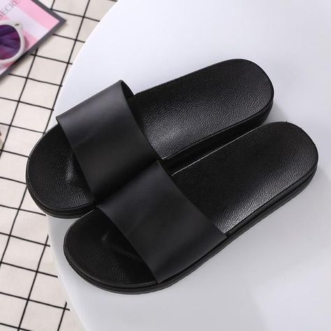 Cheap Slippers, Bathroom Black, Indoor Shoes, Cute Slippers, Black Slides, Beach Slides, Women Fashion Edgy, Summer Slippers, Women Slippers