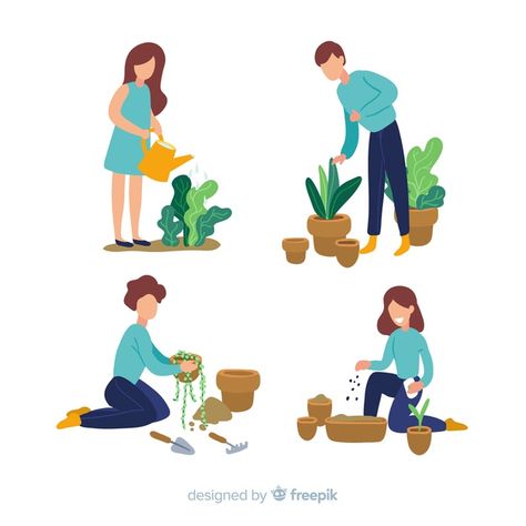 People taking care of plants Free Vector | Premium Vector #Freepik #vector #flower #floral #people #water Taking Care Of Plants, Plant App, Plant Bugs, People Png, Silhouette People, Plant Drawing, Plant Illustration, Water Plants, Ad Design