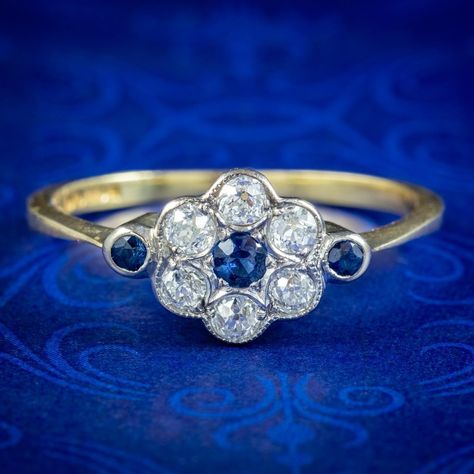 EDWARDIAN STYLE SAPPHIRE DIAMOND DAISY CLUSTER RING | eBay Daisy Cluster Engagement Ring, Sapphire Antique Ring, Blue Sapphire Diamond Ring, Opal Drop Earrings, Edwardian Ring, Edwardian Style, Daisy Ring, Cluster Engagement Ring, Vintage Diamond Rings