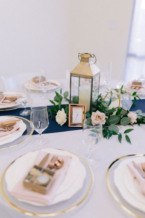 Light Pink And Navy Wedding Decor, Navy And Blush Centerpieces, Navy Blue And Pink Centerpieces, Navy Blue And Blush Pink Rustic Wedding, Navy And Blush Wedding Table Settings, Dark Blue And Blush Wedding, Blue Blush Wedding Theme, Light Pink And Navy Blue Wedding, Navy Blue Wedding Theme Decoration