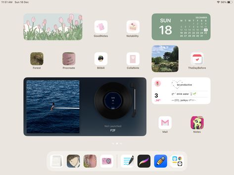 Widgets Ideas, Ipad Setup, Ipad Widgets, Ipad Design, Ipad Lockscreen, Notion Aesthetic, Ipad Ideas, Screen Aesthetic, Ipad Aesthetic