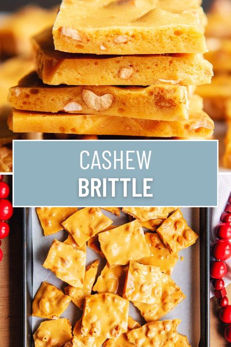 This Cashew Brittle is a delicious sweet and salty treat, that is a nice crunchy, light, and nutty treat. If you haven't tried Cashew Brittle before, it might be even better than peanut brittle, and it only takes about 20 minutes to make. Amish Cashew Brittle Recipe, Cashew Brittle Recipe, Cashew Brittle Recipe Easy, Nut Brittle Recipe, Cashew Brittle, Chocolate Nuts Clusters, Christmas Desserts Party, Peanut Brittle Recipe, Best Christmas Desserts