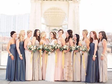 Navy Champagne Wedding, Wedding Colors Schemes, Vintage Wedding Colors, Champagne Wedding Colors, Wedding Couple Pictures, Champagne Bridesmaid Dresses, Champagne Bridesmaid, Bridesmaid Inspiration, Mismatched Bridesmaids