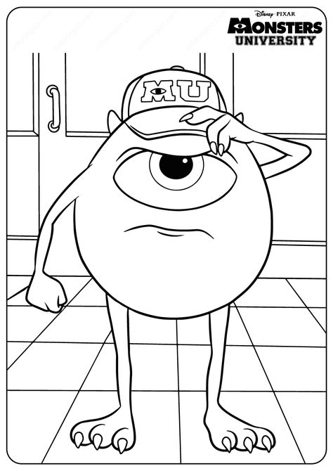 Monsters University Mike Coloring Pages  #mike #monsters #university #disney #pixar #coloringpages #drawing #cartoon #girls #printable #pdf #painting Monsters Inc Drawing Easy, Monsters Inc Worksheets, Monsters University Coloring Pages, Monsters Inc Coloring Pages Free Printable, Monster University Drawing, Monsters Inc Coloring Pages, Cute Monster Coloring Pages, Buu Monster Inc, Monster Painting