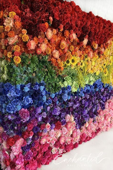 Rainbow Wedding Theme, Garden Backdrop, Selfie Museum, Centerpieces Ideas, Flower Wall Backdrop, Flower Installation, Rainbow Flower, Rainbow Wedding, Real Touch Flowers