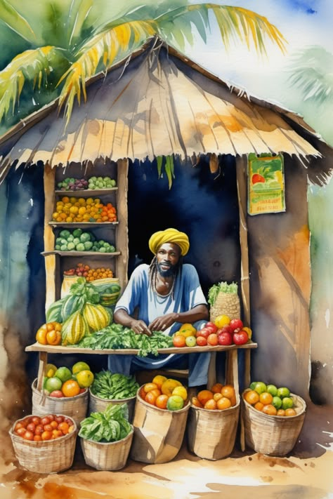 Jamaican Art Paintings Jamaica, Caribbean Art Paintings, Jamaica Art, Jamaican Art, Africa Art Design, Buddhist Art Drawing, Haitian Art, African Women Art, Afrikaanse Kunst