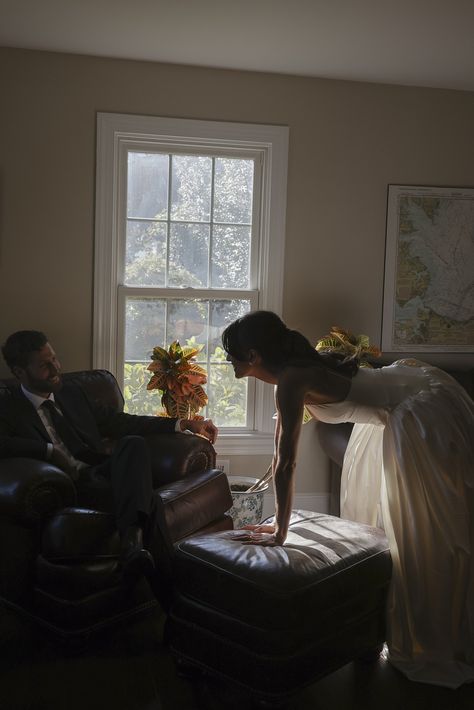 Nancy Donahue Wedding, Childhood Home Wedding, Getting Ready Together Bride And Groom, Home Wedding Photos, Home Wedding Photography, Day After Wedding, Indoor Wedding Photos, Vintage Elopement, Backyard Wedding Photography