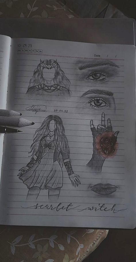 Scarlet Witch Doodle, Wanda Hands Drawing, Wanda Drawings Easy, Scarlett Witch Sketch, Wanda Maximoff Drawing Sketches, How To Draw Wanda Maximoff, Art Sketches Marvel, Wanda Maximoff Drawing Easy, Wanda Drawings Marvel