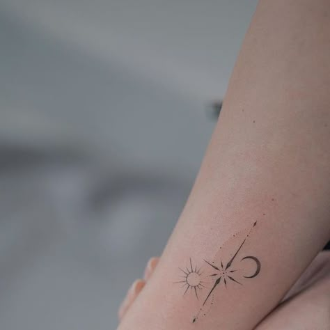 Sun Moon Star Spine Tattoo, Moon Star And Sun Tattoo, Sun Moon Star Tattoos, Star And Sun Tattoos, Sun Moon And Stars Tattoo Meaning, Star Moon And Sun Tattoo, Sun And Moon Wrist Tattoo, Moon Sun And Stars Tattoo, Moon Star Sun Tattoo