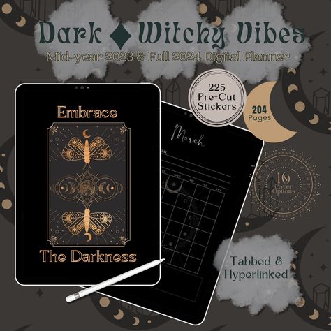 Witchy Digital Planner Witchy Planner Goth Planner Ipad Planner Undated Digital Planner Hyperlinked Gothic Planner GoodNotes Witch Planner plannerdecor #monthlyplannerprintabletemplates #pocketplanner #aestheticplanner. Gothic Planner, Goth Planner, Witch Planner, Witchy Planner, Ipad Things, Track Workouts, Notes Templates, Journal App, Digital Notes