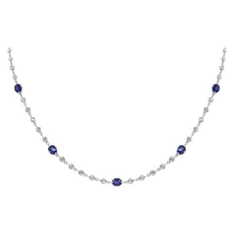 Roman Malakov Diamond and Sapphire by The Yard Necklace | From a unique collection of vintage Link Necklaces at https://www.1stdibs.co.uk/jewelry/necklaces/link-necklaces/. Diamond By The Yard, Jewelry Showcases, Blue Sapphire Diamond, Modern Necklaces, Rose Gold Diamonds, Brilliant Diamond, Link Necklace, Modern Jewelry, Pink Sapphire