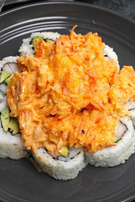 Volcano Roll Sushi Bowl, Volcano Sushi Roll Recipe, Volcano Roll Sushi Recipes, Volcano Sauce Recipe, Lava Sauce Recipe, Sushi Sauce Recipes, Volcano Roll Sushi, Sushi Toppings, Volcano Recipe