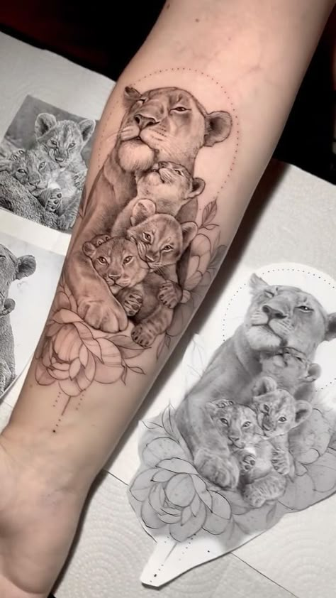 Celebrate the Pride: 24 Lion Family Tattoo Ideas - besttattoo.wiki - Unveiling Exquisite Ink Art Lion Family Tattoo, Cyberciligism Tattoo, Lioness And Cub Tattoo, Lioness Tattoo Design, Motherhood Tattoos, Family Tattoo Ideas, Cubs Tattoo, Pride Tattoo, Lioness Tattoo