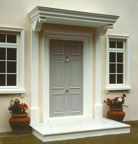 Entrance Door Canopy, Colonial Facade, Exterior Door Frame, Door Pergola, Door Overhang, Portico Design, Front Door Canopy, Exterior Door Designs, Ideas For House