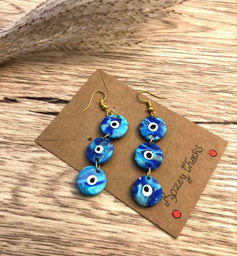 Evil Eye Clay Jewelry, Polymer Clay Ring, Handmade Evil Eye, Diy Earrings Polymer Clay, Marble Earrings, Handmade Clay Jewelry, Polymer Clay Diy, Art Earrings, Evil Eye Earrings