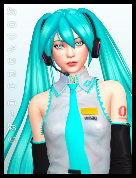 Sims 4 Cc Hatsune Miku Outfit, Ts4 Cosplay Cc, The Sims 4 Vocaloid Cc, Sims Cc Cosplay, Sims 4 Miku Hair, Mods For Sims 4 Hair, Sims 4 Hatsune Miku, Sims 4 Cc Project Sekai, Miku Sims 4 Cc