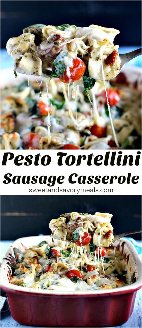 Sausage Pesto Tortellini Casserole made with 6 Ingredients only, is full of flavor, hearty and perfect for delicious and quick weeknight dinners. Tortellini Casserole, Pesto Tortellini, Sausage Tortellini, Savory Meals, Best Pasta Recipes, Quick Weeknight Dinners, Easy Pasta Recipes, Fresh Ingredients, Weeknight Dinners