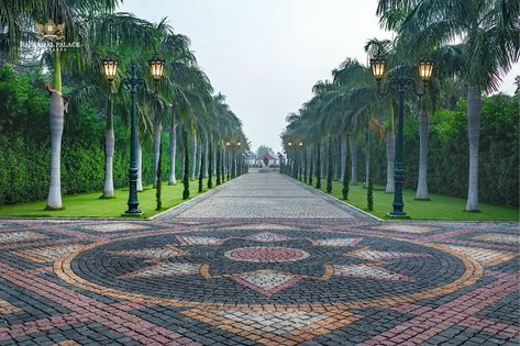 Splendid Entrance #Cobble #Stone #Driveway for Classical Greek Mansion #RajkamalPalace #Farmhouse featured by Ar Vinod savalam #Landscapearchitect #Envisionlandscapes #Envisionphotography Mansion Pathway, Cobble Stone Driveway Entrance, Mansion Gates Entrance, Mansion Landscaping, Hotel Driveway, Greek Mansion, Luxury Driveway, Mansion Entrance, Mansion Driveway