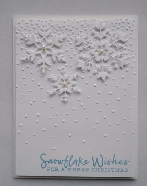 White Christmas Cards Ideas, Christmas Embossing Folders, Snowflake Cards Handmade Stampinup, All White Christmas Cards, White On White Christmas Cards, Snowflake Cards Handmade, Stampin Up Snowflake Wishes, Stampinup Christmas Cards, White On White Cards