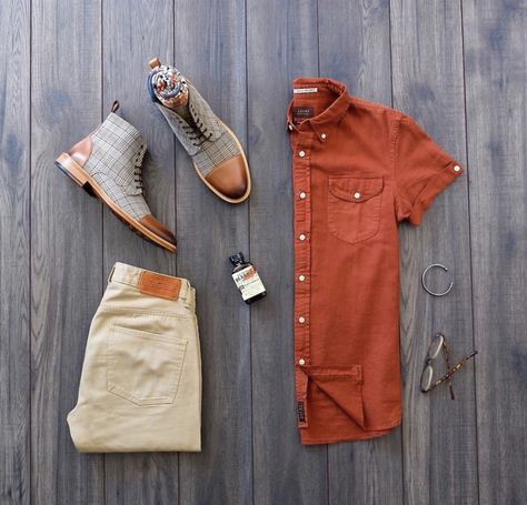 Clothes Combinations, Formal Men Outfit, Men Fashion Casual Shirts, Mens Casual Dress Outfits, Outfit Grid, T Shirts Men, Fashion Suits For Men, Mens Fashion Casual Outfits, Rust Dress