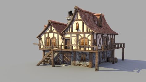 ArtStation - The Inn, Dragos Pop Animated House, Fantasy Inn, Bangunan Minecraft, Minecraft Medieval, Medieval Houses, Building Concept, Minecraft Blueprints, Minecraft Architecture, Minecraft Buildings