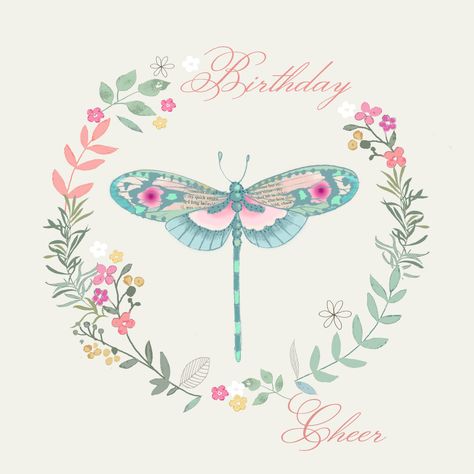 Happy Birthday Dragonfly, Birthday Wishes Pictures, Happy Birthday To Her, Dragonfly Artwork, Happy Birthday Art, Birthday Wishes Cake, Birthday Cheers, Lotus Art, Congrats Card