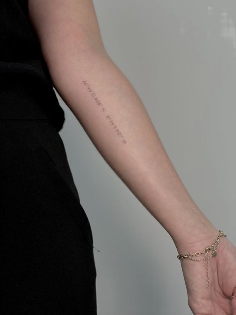 Coordinates Tattoo Inner Bicep, Coordinate Arm Tattoo, Coordinates Tattoo Side Rib, London Coordinates Tattoo, House Coordinates Tattoo, Dainty Coordinates Tattoo, Coordinates Tattoo Back, Tattoo Ideas Coordinates, Home Coordinates Tattoo