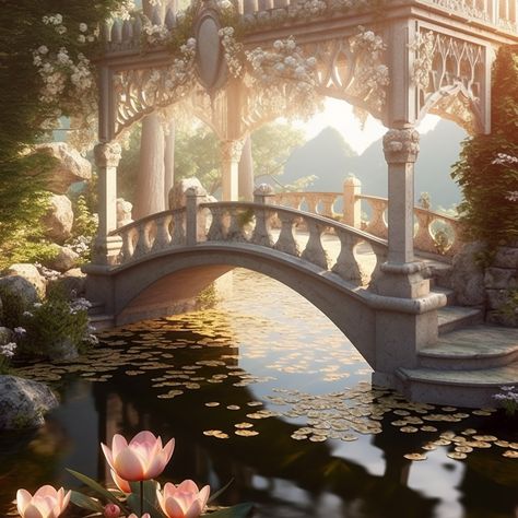 Royal Courtyard Aesthetic, Summer Kingdom Aesthetic, Castle With Bridge, Fantasy Kingdom Cities, Spring Kingdom, Floral Castle, Spring Castle, Flower Castle, Fantasy Palace