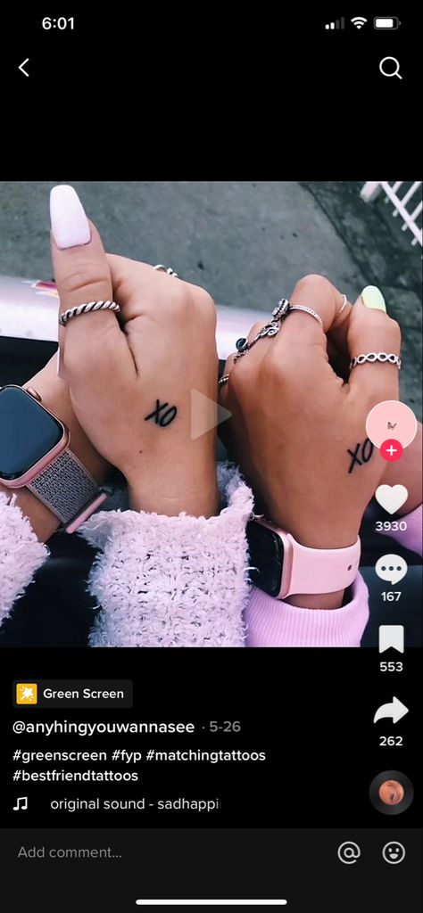 Xo Hand Tattoo, Small Xo Tattoo, Xoxo Tattoo, Xo Tattoo, K Tattoo, Friendship Tattoos, Best Friend Tattoos, Matching Tattoos, Tattoo Inspo