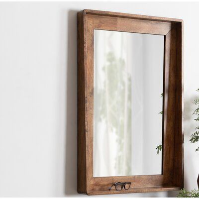 Modern Bohemian Bathroom, Mirror With Shelves, Wooden Frame Mirror, Wood Frame Mirror, Reclaimed Wood Console Table, Bohemian Bathroom, Wooden Mirror Frame, Primary Bath, Mirror For Bathroom