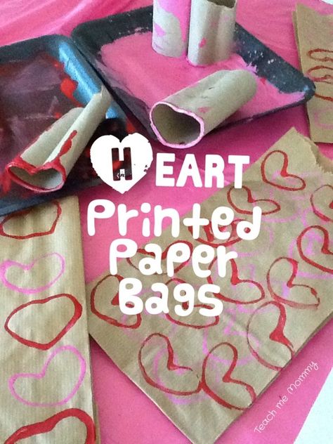 Heart printed paper bags Printed Paper Bags, Valentines Day Bags, Kindergarten Valentines, Print On Paper Bags, Preschool Valentines, February Valentines, Valentine Activities, Toddler Valentines, Valentine Crafts For Kids